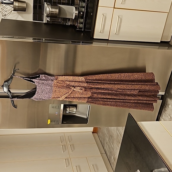 💕HUTCH Elma Cutaway High Low Wrap Dress Colorblocked Ditsy Floral Satin XXS NWT - Picture 11 of 16